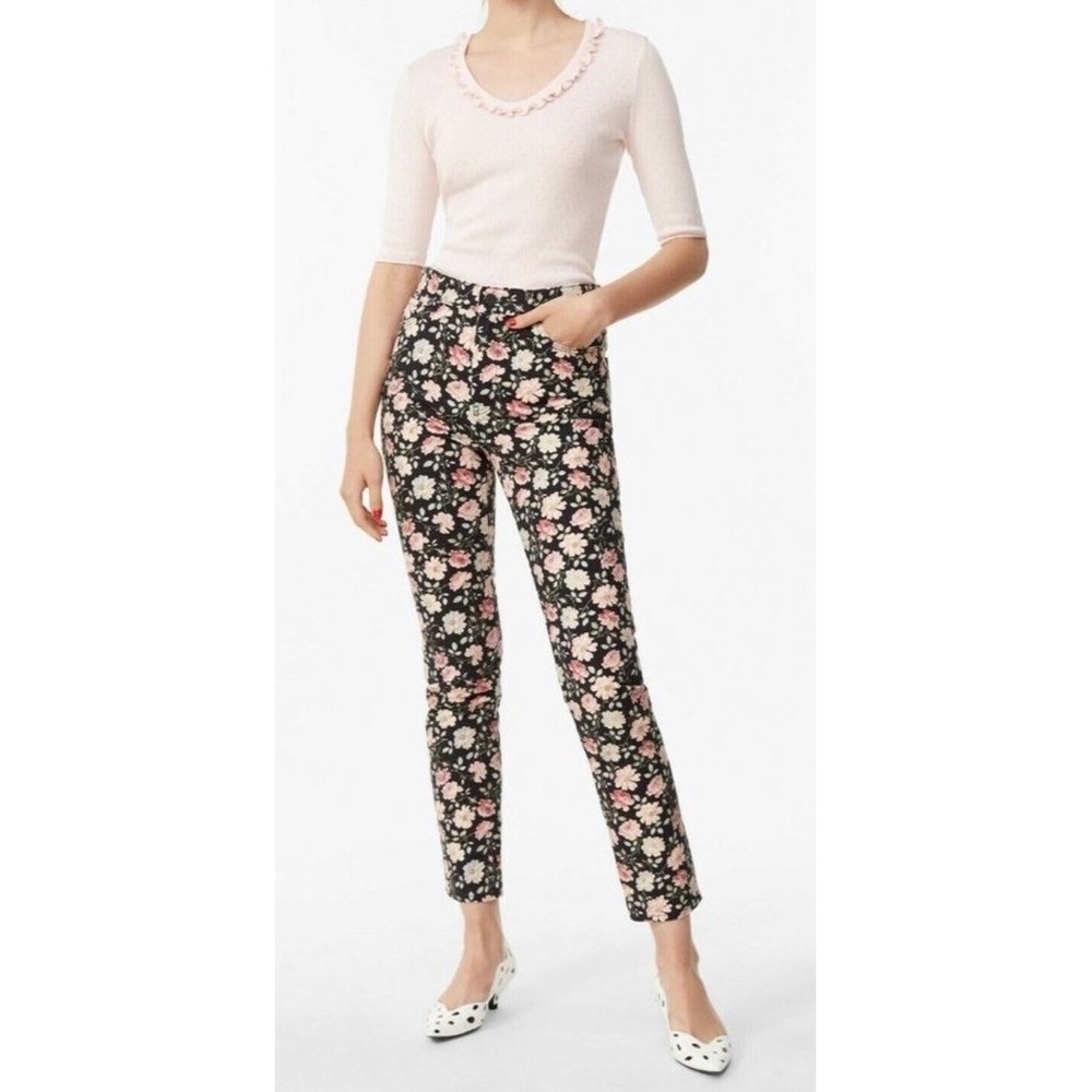 La Vie Rebecca Taylor Floral Skinny Jeans Black Pink White Size 28 Ankle Pants